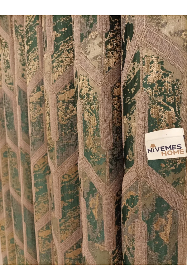 NİVEMESHOME DARON KAFFEE-GRÜN 1/3 ENG PIKESSE SCHWARZ VORHANG APM