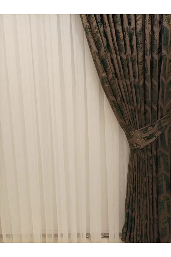 NİVEMESHOME DARON KAFFEE-GRÜN 1/3 ENG PIKESSE SCHWARZ VORHANG APM