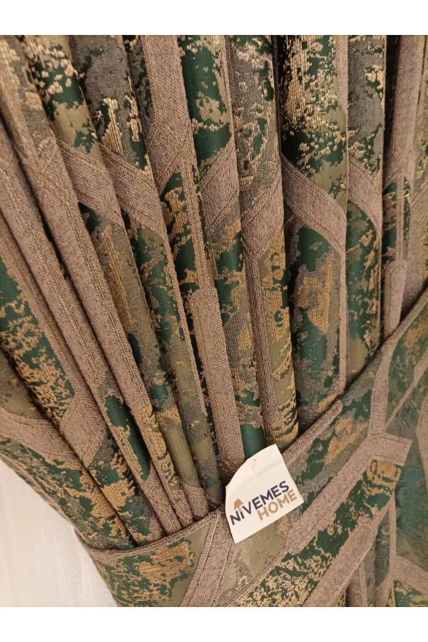 NİVEMESHOME DARON KAFFEE-GRÜN 1/3 ENG PIKESSE SCHWARZ VORHANG APM