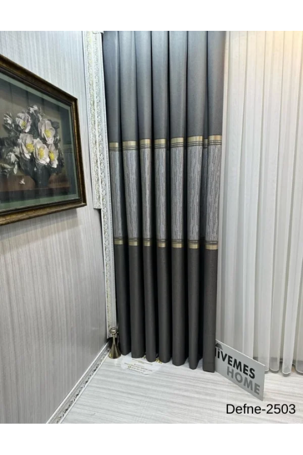 NİVEMESHOME DEFNE ANTRASİT FT614166 V-2503 1/3 SIK PİLELİ FON PERDE APM