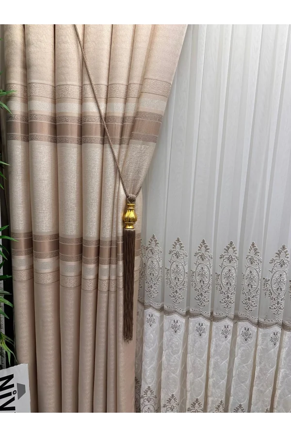 NİVEMESHOME DEFNE CREAM FT614339 V-101 1/3 THICK-PILE BACKGROUND CURTAIN APM