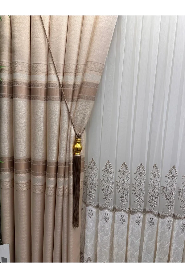 NİVEMESHOME DEFNE CREAM FT614339 V-101 1/3 THICK-PILE BACKGROUND CURTAIN APM