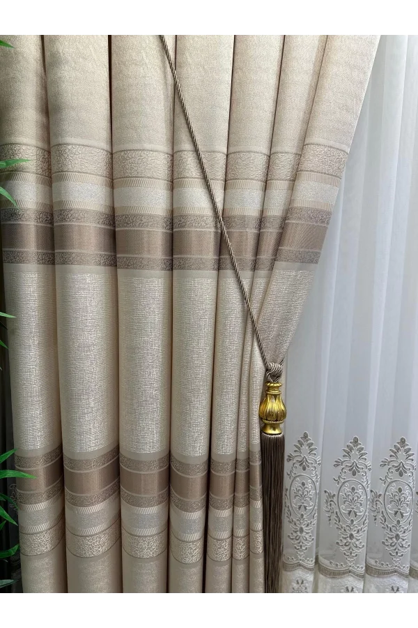 NİVEMESHOME DEFNE CREAM FT614339 V-101 1/3 THICK-PILE BACKGROUND CURTAIN APM