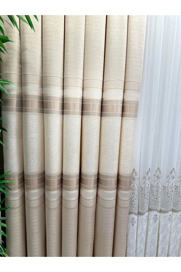 NİVEMESHOME DEFNE CREAM FT614339 V-101 1/3 THICK-PILE BACKGROUND CURTAIN APM