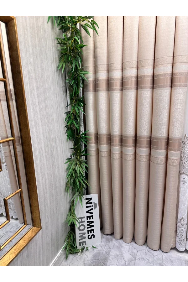 NİVEMESHOME DEFNE CREAM FT614339 V-101 1/3 THICK-PILE BACKGROUND CURTAIN APM