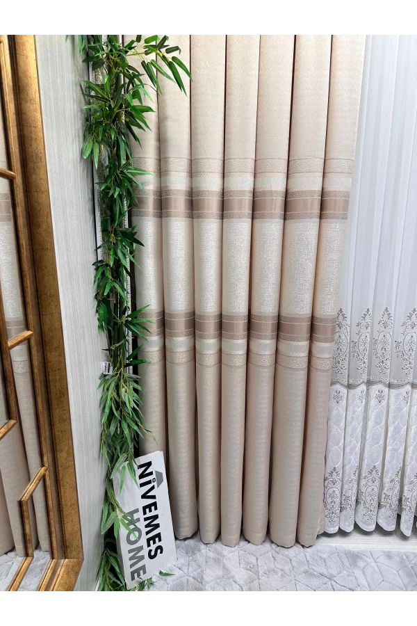 NİVEMESHOME DEFNE CREAM FT614339 V-101 1/3 THICK-PILE BACKGROUND CURTAIN APM