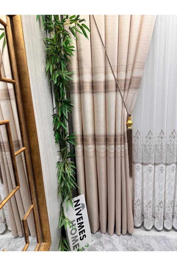 NİVEMESHOME DEFNE CREAM FT614339 V-101 1/3 THICK-PILE BACKGROUND CURTAIN APM