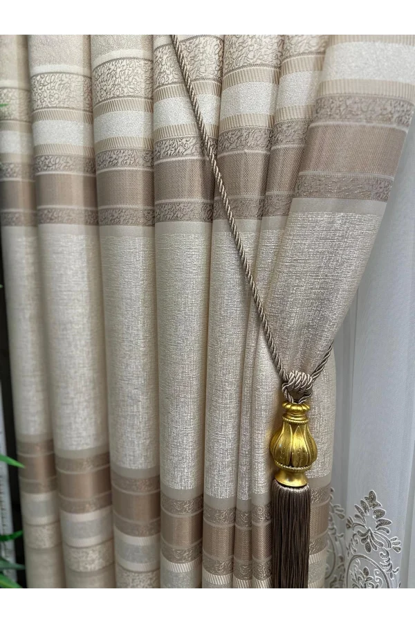 NİVEMESHOME DEFNE CREAM FT614339 V-101 1/3 THICK-PILE BACKGROUND CURTAIN APM