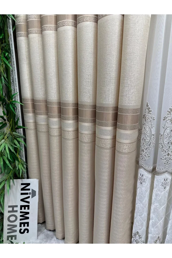 NİVEMESHOME DEFNE CREAM FT614339 V-101 1/3 THICK-PILE BACKGROUND CURTAIN APM