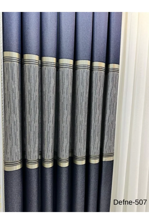 NİVEMESHOME DEFNE LACİVERT FT614166 V-507 1/3 DİK MEŞE PERDE