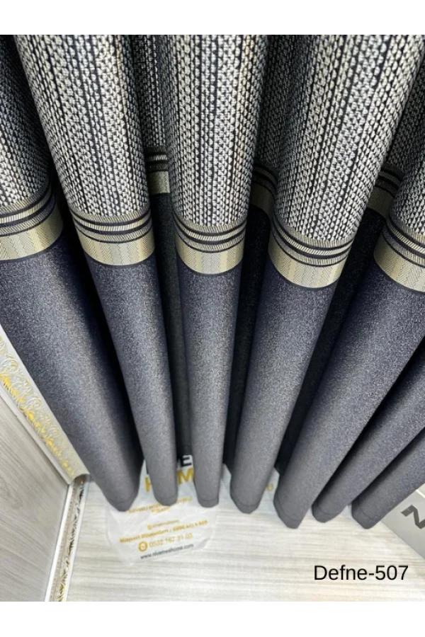 NİVEMESHOME DEFNE LACİVERT FT614166 V-507 1/3 DİK MEŞE PERDE