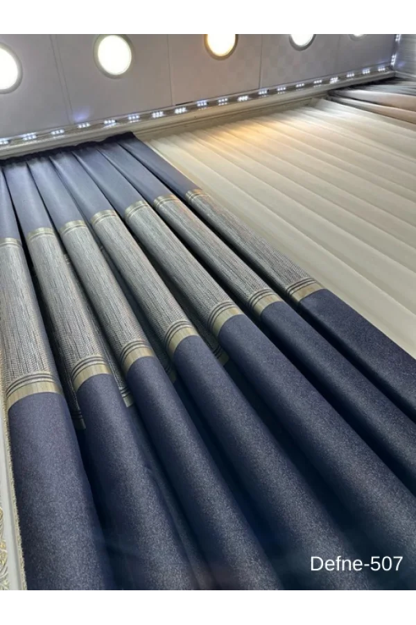 NİVEMESHOME DEFNE LACİVERT FT614166 V-507 1/3 DİK MEŞE PERDE