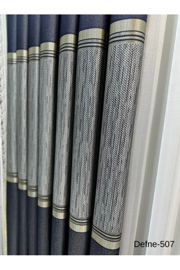NİVEMESHOME DEFNE LACİVERT FT614166 V-507 1/3 DİK MEŞE PERDE