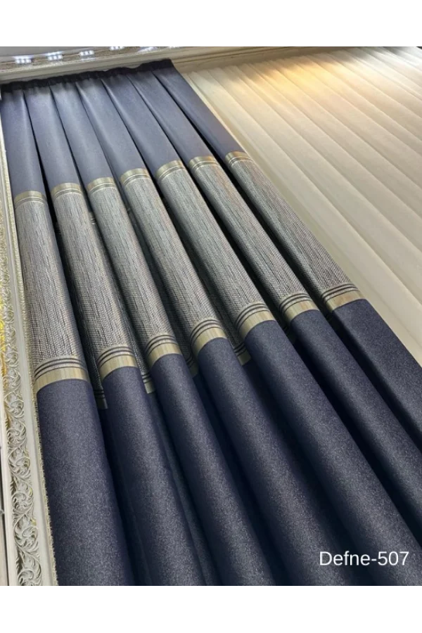 NİVEMESHOME DEFNE LACİVERT FT614166 V-507 1/3 DİK MEŞE PERDE
