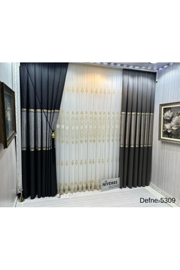 NİVEMESHOME DEFNE TOPRAK FT614166 5309 1/3 SIK PİLELİ FON PERDE APM