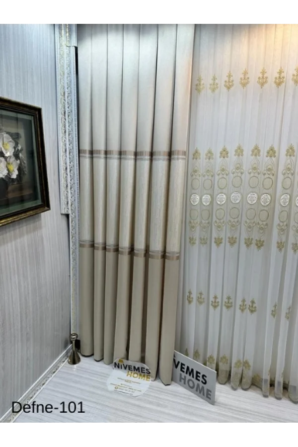 NİVEMESHOME DEFNE VİZON FT614166 V-101 1/3 SIK PİLELİ FON PERDE APM