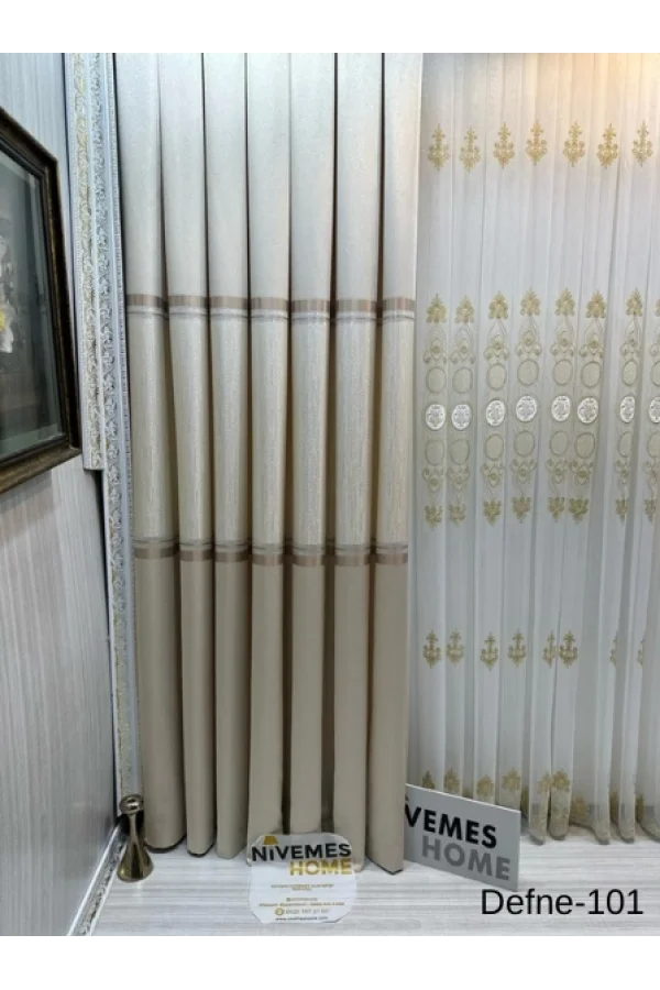 NİVEMESHOME DEFNE VİZON FT614166 V-101 1/3 SIK PİLELİ FON PERDE APM