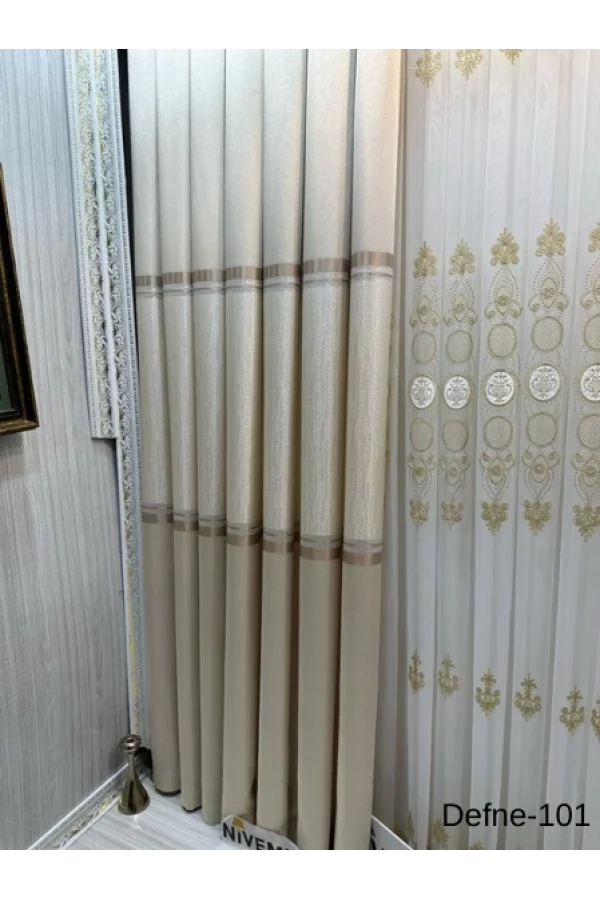 NİVEMESHOME DEFNE VİZON FT614166 V-101 1/3 SIK PİLELİ FON PERDE APM