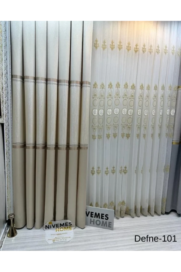 NİVEMESHOME DEFNE VİZON FT614166 V-101 1/3 SIK PİLELİ FON PERDE APM