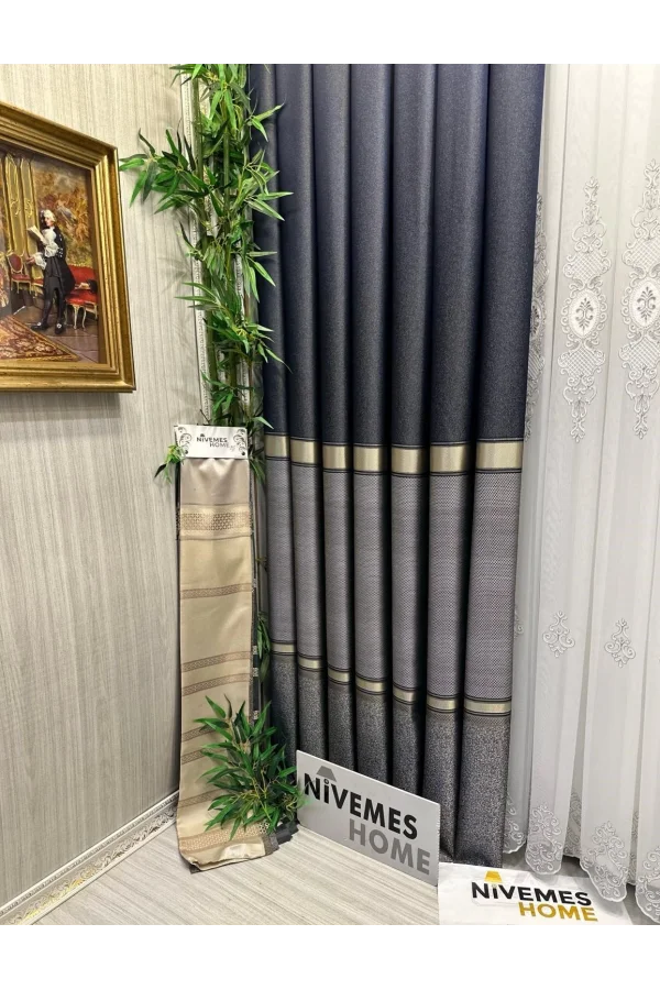 NİVEMESHOME DENİZ FT614177 V-502 LACİVERT 1/3 SIK PİLELİ ستارة رفيعة المظهر