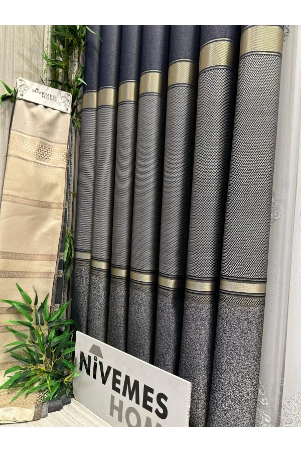 NİVEMESHOME DENİZ FT614177 V-502 LACİVERT 1/3 SIK PİLELİ ستارة رفيعة المظهر