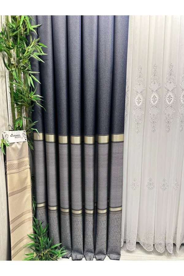 NİVEMESHOME DENİZ FT614177 V-502 LACİVERT 1/3 SIK PİLELİ ستارة رفيعة المظهر