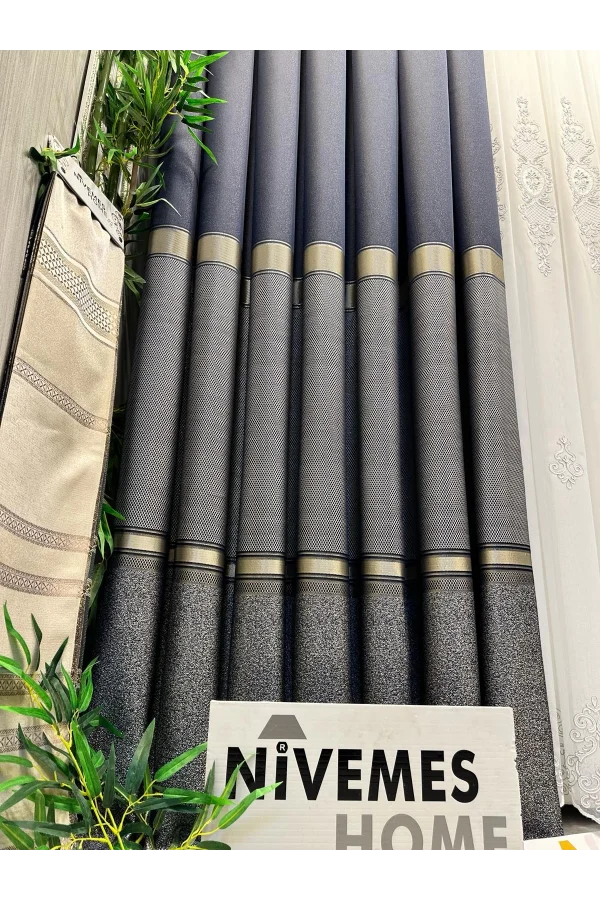 NİVEMESHOME DENİZ FT614177 V-502 LACİVERT 1/3 SIK PİLELİ ستارة رفيعة المظهر