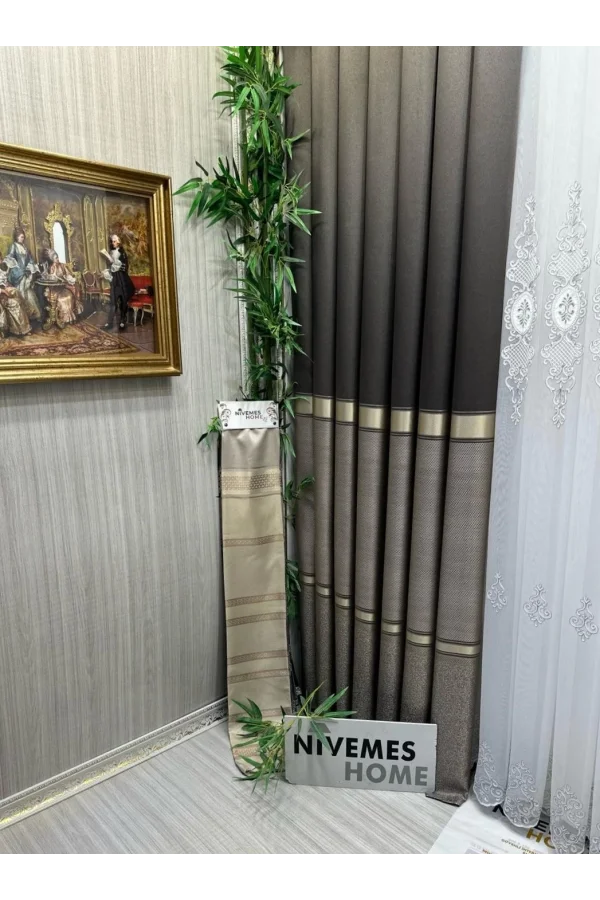 NİVEMESHOME DENİZ FT614177 V-5302 TOPRAK 1/3 SIK PİLELİ FON PERDE APM