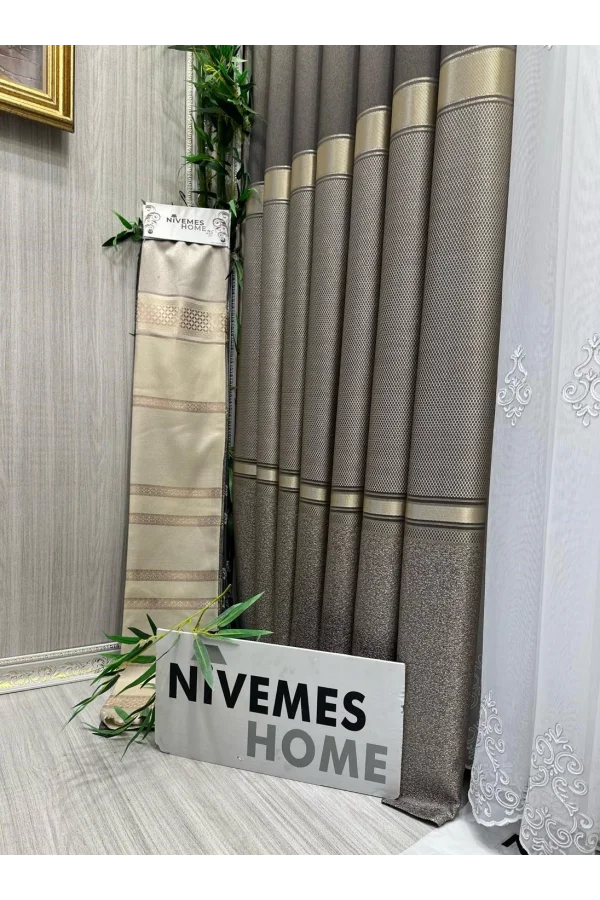 NİVEMESHOME DENİZ FT614177 V-5302 TOPRAK 1/3 SIK PİLELİ FON PERDE APM
