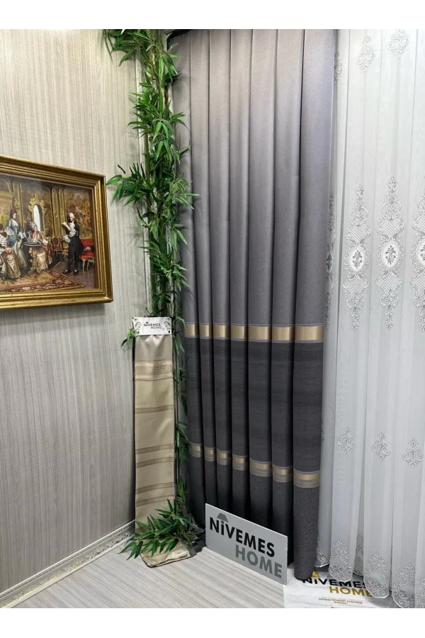 NİVEMESHOME SEA FT614177 V-5403 SILVER 1/3 TIGHT PLEATED CURTAIN APM