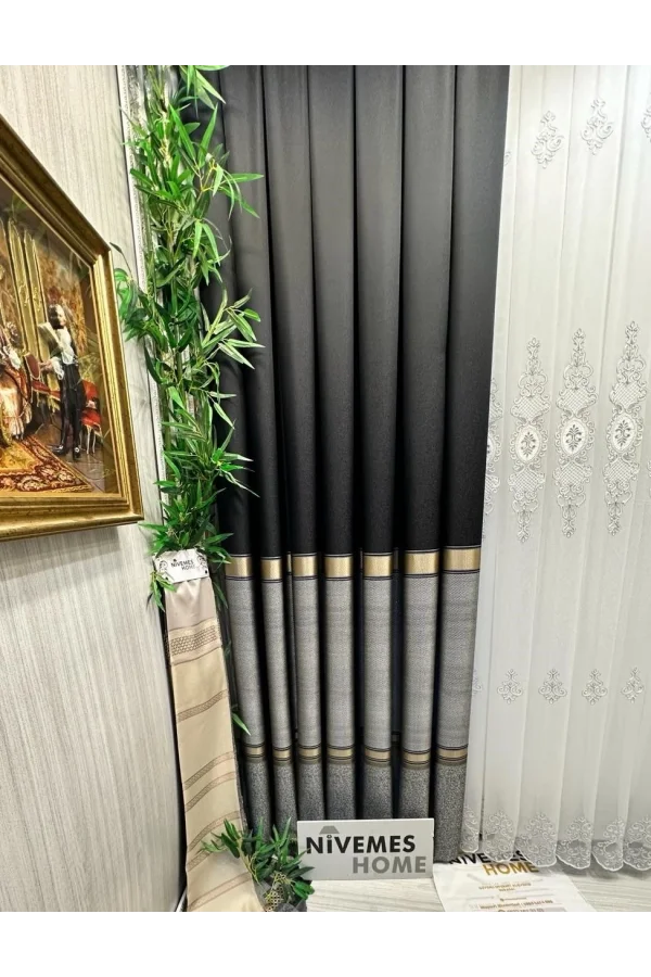 NİVEMESHOME DENİZ FT614177 V-902 NEGRO 1/3 PLISADO GRUESO CORTINA DE FONDO APM