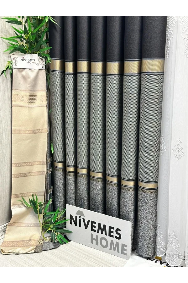 NİVEMESHOME DENİZ FT614177 V-902 NEGRO 1/3 PLISADO GRUESO CORTINA DE FONDO APM