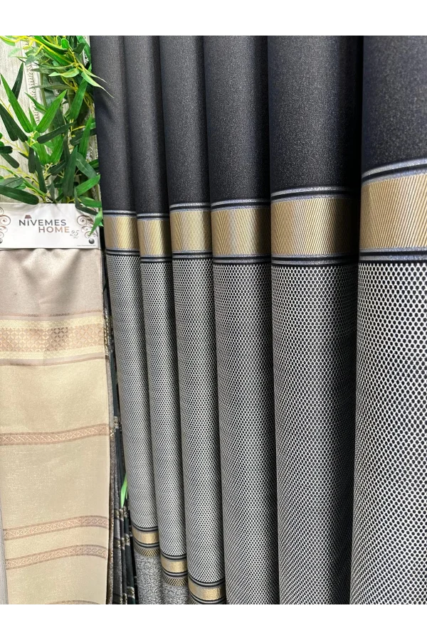 NİVEMESHOME DENİZ FT614177 V-902 NEGRO 1/3 PLISADO GRUESO CORTINA DE FONDO APM