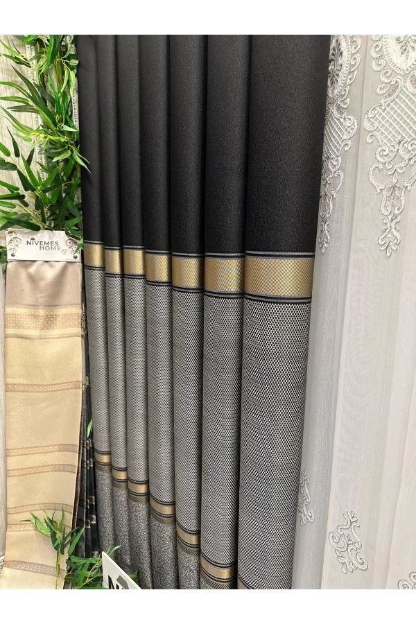 NİVEMESHOME DENİZ FT614177 V-902 NEGRO 1/3 PLISADO GRUESO CORTINA DE FONDO APM