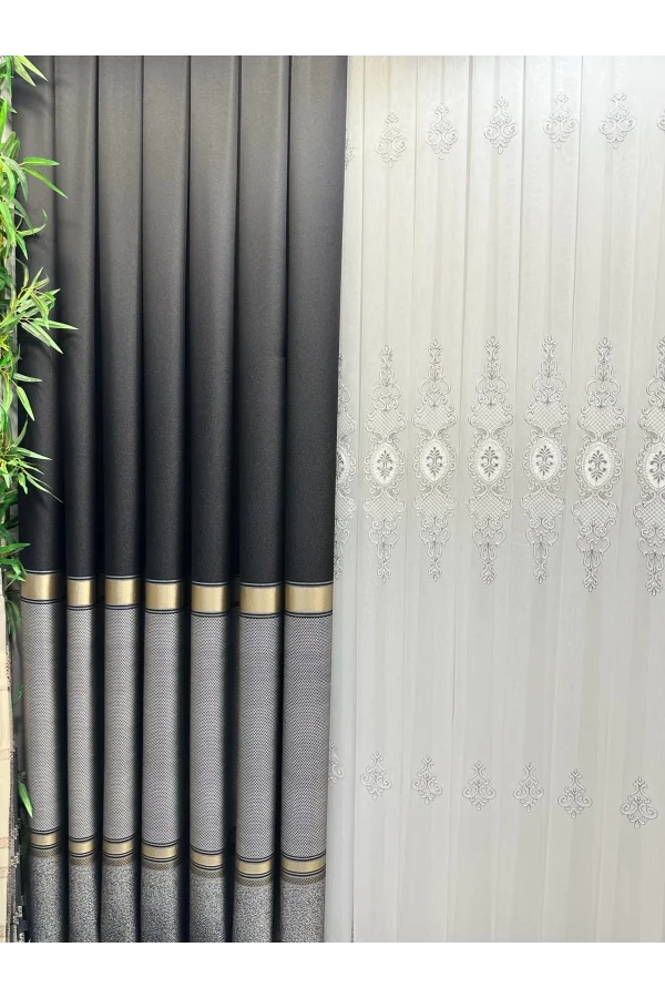 NİVEMESHOME DENİZ FT614177 V-902 NEGRO 1/3 PLISADO GRUESO CORTINA DE FONDO APM