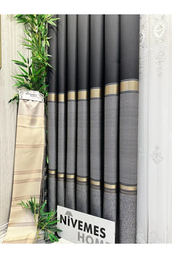 NİVEMESHOME DENİZ FT614177 V-902 NEGRO 1/3 PLISADO GRUESO CORTINA DE FONDO APM