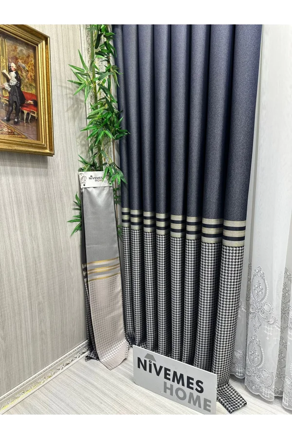 NİVEMESHOME DİDİM FT671537 V-502 СИНИЙ 1/3 ПЛОТНО НАПОЛНЕННАЯ ЗАГАЛЬНАЯ ШТОРА APM