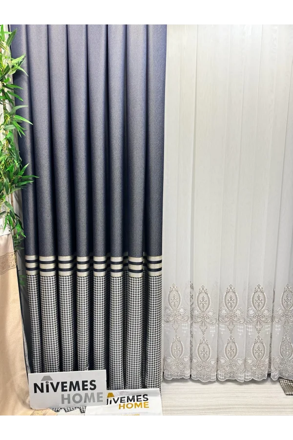 NİVEMESHOME DİDİM FT671537 V-502 СИНИЙ 1/3 ПЛОТНО НАПОЛНЕННАЯ ЗАГАЛЬНАЯ ШТОРА APM