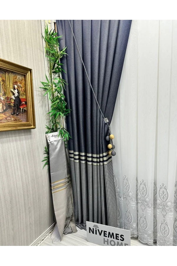 NİVEMESHOME DİDİM FT671537 V-502 СИНИЙ 1/3 ПЛОТНО НАПОЛНЕННАЯ ЗАГАЛЬНАЯ ШТОРА APM