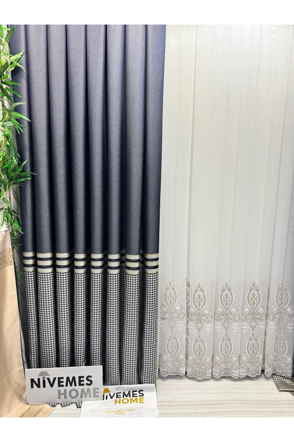 NİVEMESHOME DİDİM FT671537 V-502 СИНИЙ 1/3 ПЛОТНО НАПОЛНЕННАЯ ЗАГАЛЬНАЯ ШТОРА APM