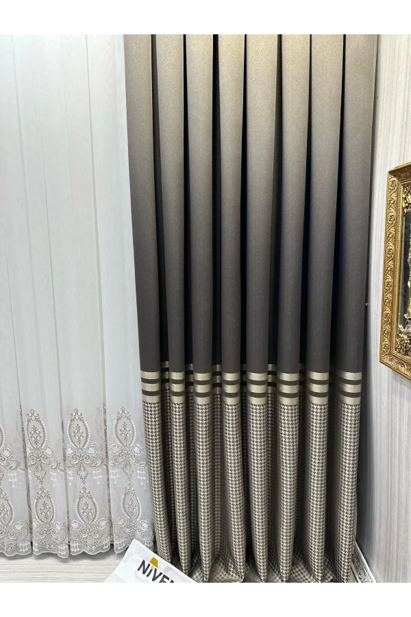 NİVEMESHOME DİDİM FT671537 V-5302 TOPRAK 1/3 CORTINA DE TELA GRUESA DE TRAMA APRETADA