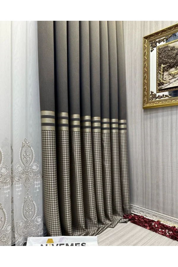 NİVEMESHOME DİDİM FT671537 V-5302 TOPRAK 1/3 CORTINA DE TELA GRUESA DE TRAMA APRETADA