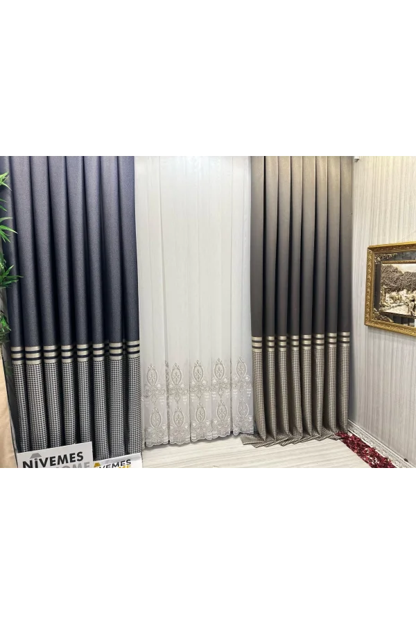 NİVEMESHOME DİDİM FT671537 V-5302 TOPRAK 1/3 CORTINA DE TELA GRUESA DE TRAMA APRETADA