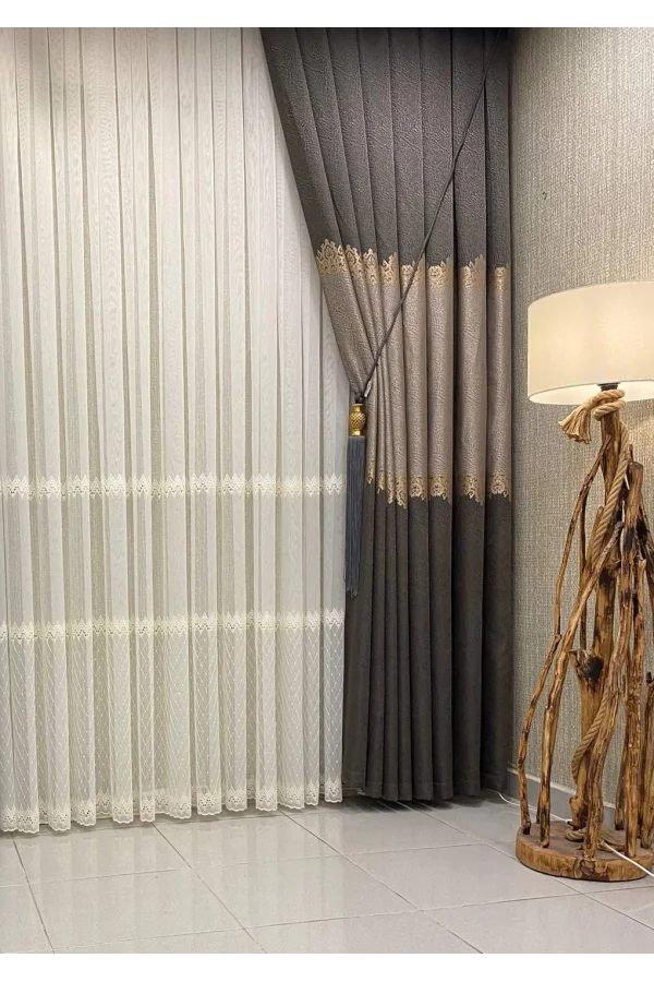 NİVEMESHOME DİVİNA ZİGZAG IŞLEMELİ KREM 1/3 SIK PİLE TÜL PERDE APM