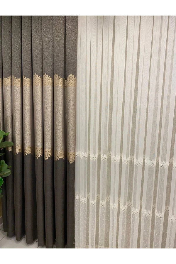 NİVEMESHOME DİVİNA ZİGZAG IŞLEMELİ KREM 1/3 SIK PİLE TÜL PERDE APM