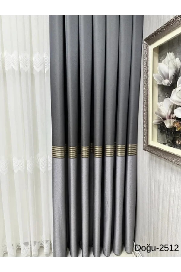 NİVEMESHOME ВОСТОЧНЫЙ АНТРАЦИТ- ЗОЛОТОЙ FT671536 2512 1/3 ЩЕЛКАСТАЯ НАКЛАДНАЯ ШТОРА APM