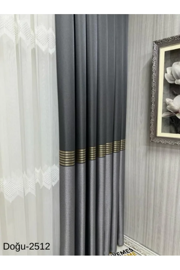 NİVEMESHOME ВОСТОЧНЫЙ АНТРАЦИТ- ЗОЛОТОЙ FT671536 2512 1/3 ЩЕЛКАСТАЯ НАКЛАДНАЯ ШТОРА APM