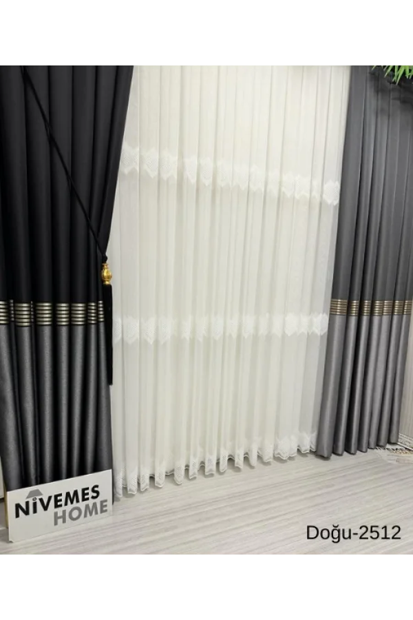 NİVEMESHOME ВОСТОЧНЫЙ АНТРАЦИТ- ЗОЛОТОЙ FT671536 2512 1/3 ЩЕЛКАСТАЯ НАКЛАДНАЯ ШТОРА APM