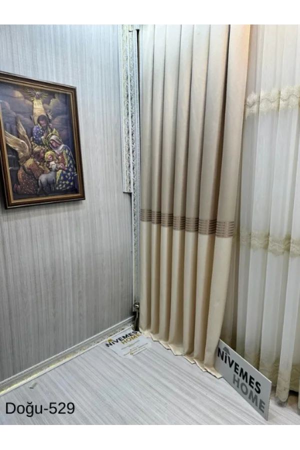 NİVEMESHOME DOĞU KREM FT671536 V-529 1/3 SIK PİLELİ FON PERDE APM
