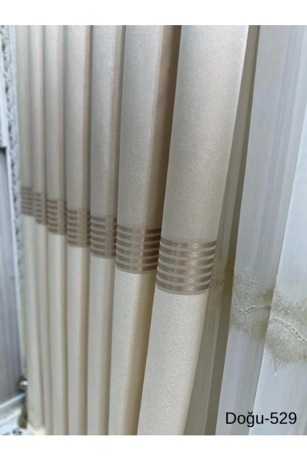 NİVEMESHOME DOĞU KREM FT671536 V-529 1/3 SIK PİLELİ FON PERDE APM